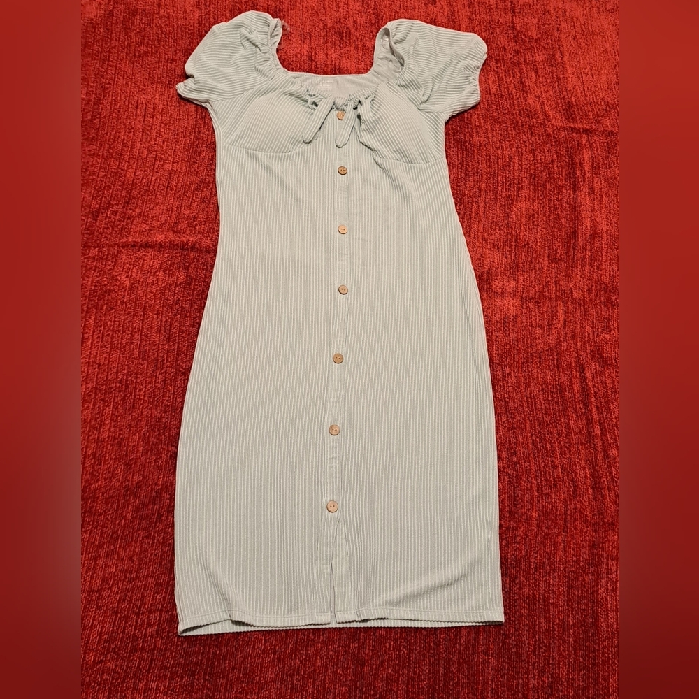 No Boundaries Light Green Button-Front Long Dress
